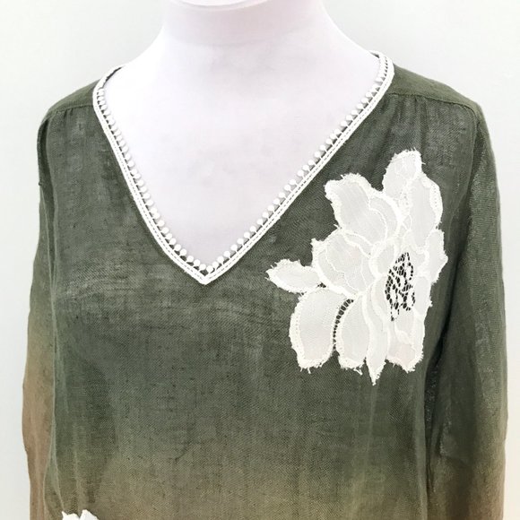 Vanita Rosa OS French Linen Ombre Lace Floral Top - Picture 3 of 9